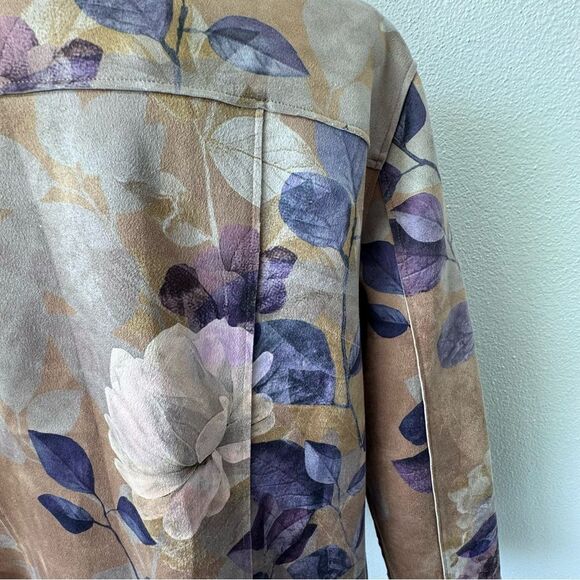Chico’s Floral Faux Suede Cream Purple Pockets SZ 12 NWOT - Picture 9 of 15